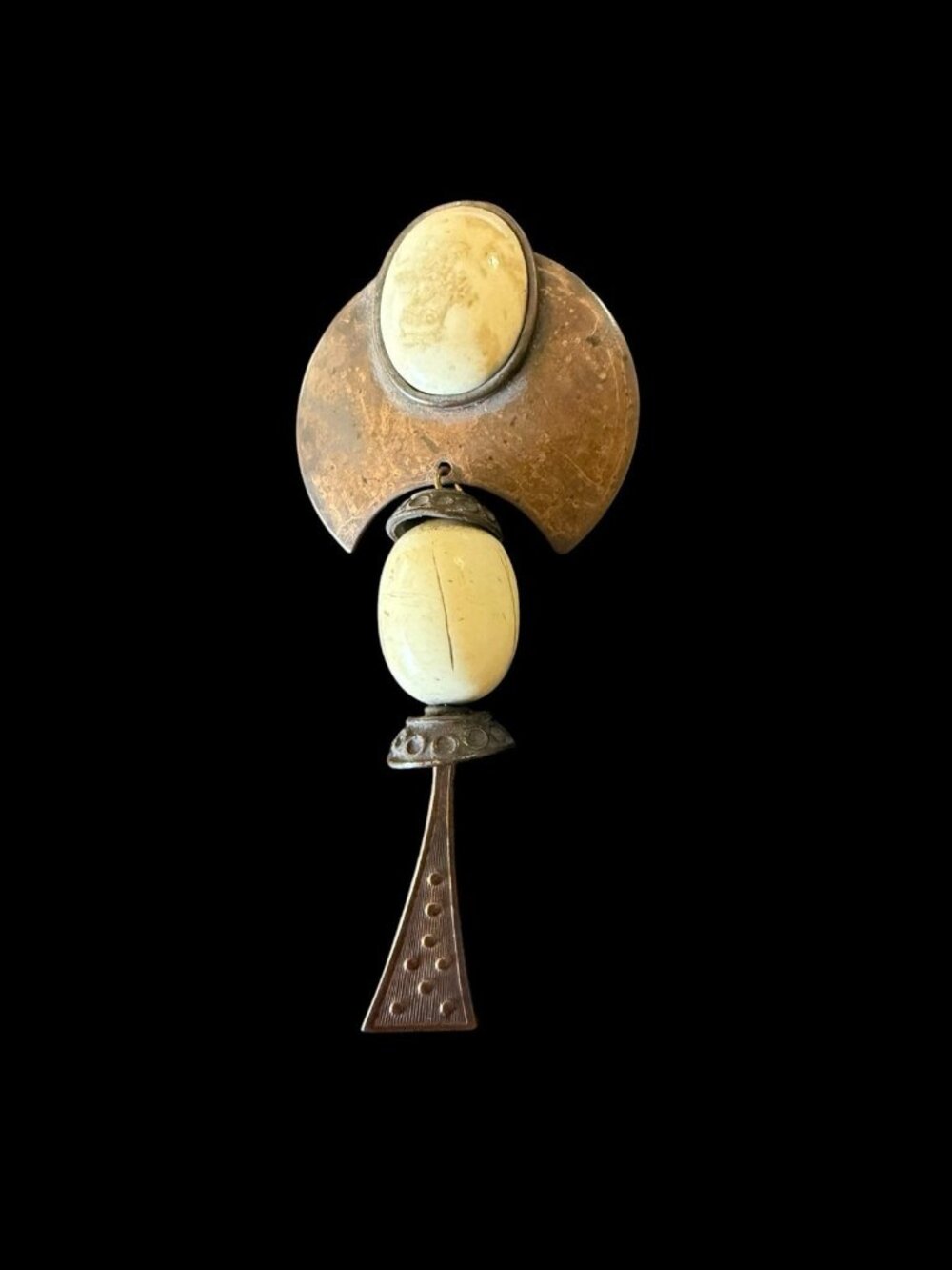 Vintage KATE HINES Copper Brooch Modernist Dangle Mid Century Signed Pin 3.5”